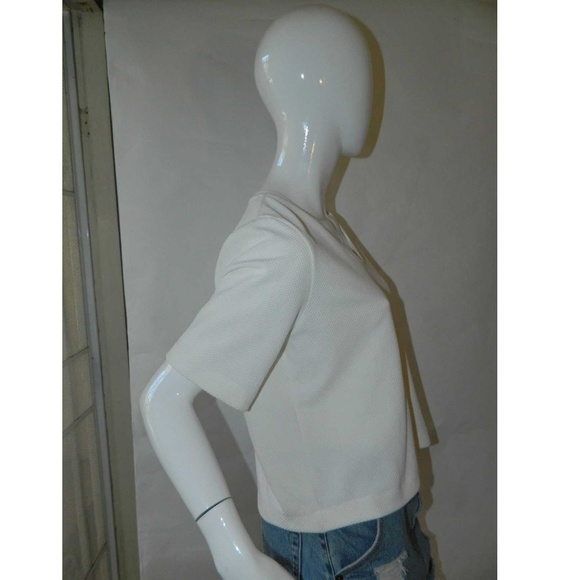 Zara Shirt White Waffle Cross Back Top - Picture 3 of 4